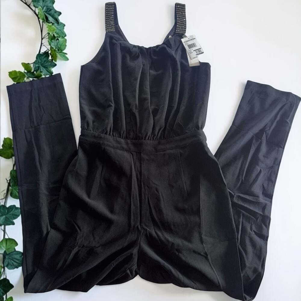 NWT Lucy Paris Black Rhinestone Strap Jumpsuit Size S